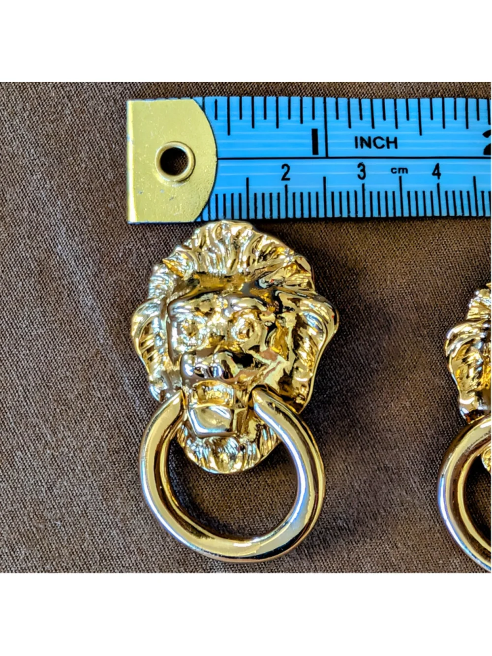 Kenneth Jay Lane KJL Lion Head Door Knocker Clip Earrings GoldTone VTG Statement